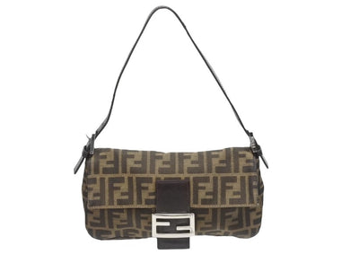 FENDI フェンディ ハンドバッグ ズッカ柄 マンマバケット ブラウン キャンバス レザー 26424 シルバー金具 美品 中古 4b005452