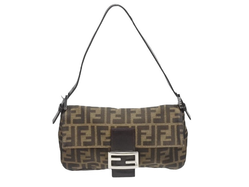 FENDI フェンディ ハンドバッグ ズッカ柄 マンマバケット ブラウン キャンバス レザー 26424 シルバー金具 美品 中古 4b005452