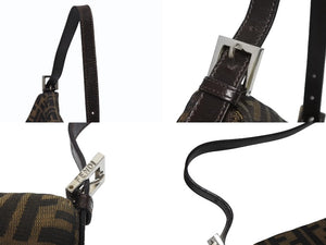 FENDI フェンディ ハンドバッグ ズッカ柄 マンマバケット ブラウン キャンバス レザー 26424 シルバー金具 美品 中古 4b005452