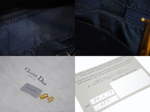 Christian Dior クリスチャンディオール ダブルサドルバッグ トロッター キャンバス レザー ネイビー ゴールド金具 美品 中古 4b005453