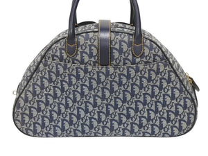 Christian Dior クリスチャンディオール ダブルサドルバッグ トロッター キャンバス レザー ネイビー ゴールド金具 美品 中古 4b005453