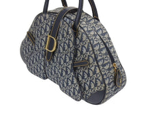 Load image into Gallery viewer, Christian Dior クリスチャンディオール ダブルサドルバッグ トロッター キャンバス レザー ネイビー ゴールド金具 美品 中古 4b005453