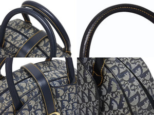 Christian Dior クリスチャンディオール ダブルサドルバッグ トロッター キャンバス レザー ネイビー ゴールド金具 美品 中古 4b005453