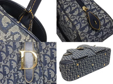 Load image into Gallery viewer, Christian Dior クリスチャンディオール ダブルサドルバッグ トロッター キャンバス レザー ネイビー ゴールド金具 美品 中古 4b005453