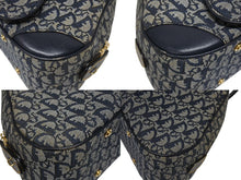 Load image into Gallery viewer, Christian Dior クリスチャンディオール ダブルサドルバッグ トロッター キャンバス レザー ネイビー ゴールド金具 美品 中古 4b005453