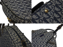 Load image into Gallery viewer, Christian Dior クリスチャンディオール ダブルサドルバッグ トロッター キャンバス レザー ネイビー ゴールド金具 美品 中古 4b005453