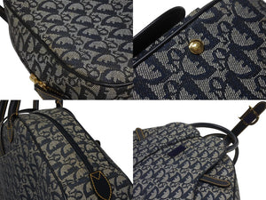 Christian Dior クリスチャンディオール ダブルサドルバッグ トロッター キャンバス レザー ネイビー ゴールド金具 美品 中古 4b005453