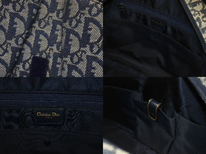 Christian Dior クリスチャンディオール ダブルサドルバッグ トロッター キャンバス レザー ネイビー ゴールド金具 美品 中古 4b005453