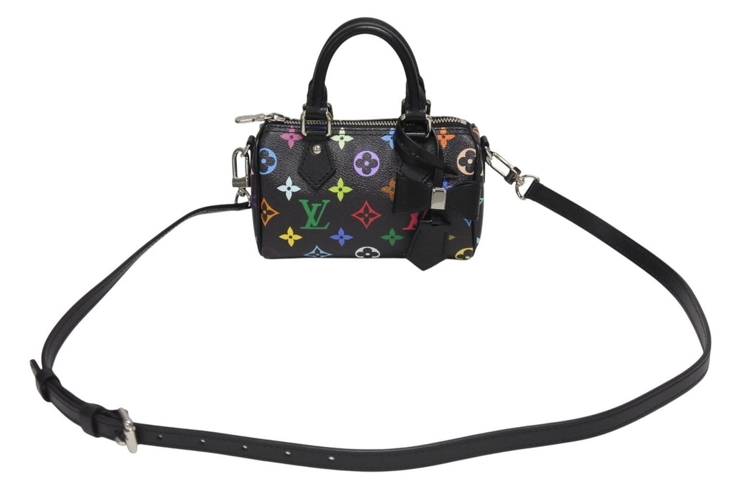 新品同様 LOUIS VUITTON ルイヴィトン ナノスピーディ 村上隆 マルチカラー ブラック 2WAYバッグ M13406 PVC レザー 中古 4b005454