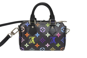 新品同様 LOUIS VUITTON ルイヴィトン ナノスピーディ 村上隆 マルチカラー ブラック 2WAYバッグ M13406 PVC レザー 中古 4b005454