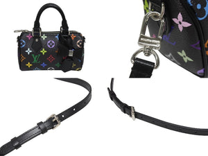 新品同様 LOUIS VUITTON ルイヴィトン ナノスピーディ 村上隆 マルチカラー ブラック 2WAYバッグ M13406 PVC レザー 中古 4b005454