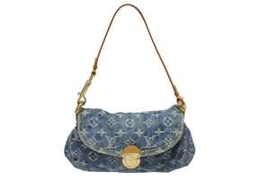 極美品 LOUIS VUITTON ルイヴィトン ミニプリーティ ハンドバッグ M95050 モノグラムデニム レザー ブルー 中古 4b005460