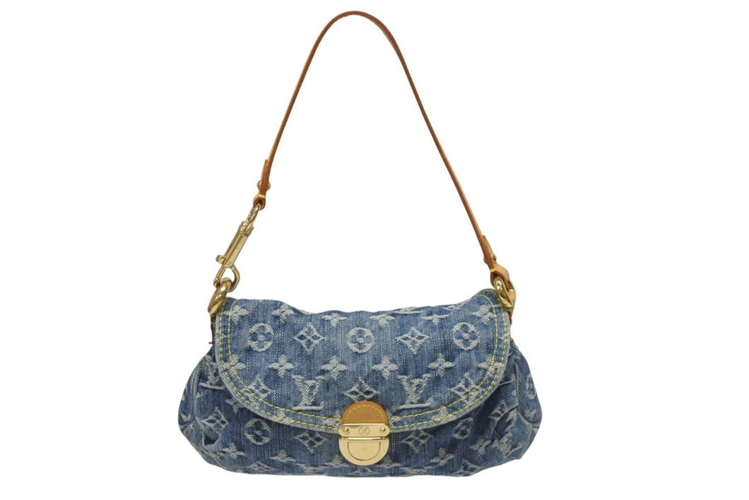 極美品 LOUIS VUITTON ルイヴィトン ミニプリーティ ハンドバッグ M95050 モノグラムデニム レザー ブルー 中古 4b005460