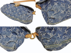 極美品 LOUIS VUITTON ルイヴィトン ミニプリーティ ハンドバッグ M95050 モノグラムデニム レザー ブルー 中古 4b005460