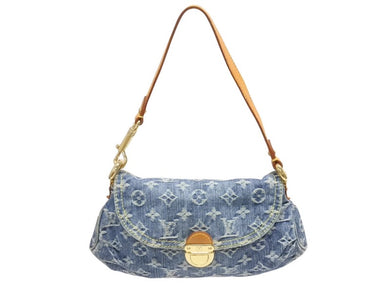 LOUIS VUITTON ルイヴィトン ミニプリーティ ワンショルダーバッグ M95050 モノグラム デニム レザー ゴールド金具 美品 中古 4b005461