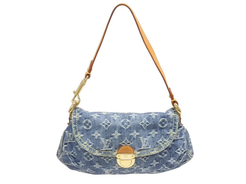 LOUIS VUITTON ルイヴィトン ミニプリーティ ワンショルダーバッグ M95050 モノグラム デニム レザー ゴールド金具 美品 中古 4b005461