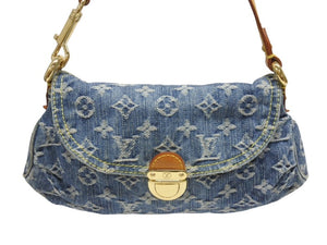 LOUIS VUITTON ルイヴィトン ミニプリーティ ワンショルダーバッグ M95050 モノグラム デニム レザー ゴールド金具 美品 中古 4b005461