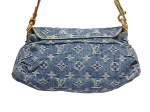 LOUIS VUITTON ルイヴィトン ミニプリーティ ワンショルダーバッグ M95050 モノグラム デニム レザー ゴールド金具 美品 中古 4b005461