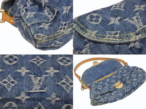 極美品 LOUIS VUITTON ルイヴィトン ミニプリーティ ハンドバッグ M95050 モノグラムデニム レザー ブルー 中古 4b005462