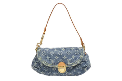 極美品 LOUIS VUITTON ルイヴィトン ミニプリーティ ハンドバッグ M95050 モノグラムデニム レザー ブルー 中古 4b005462