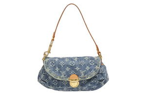 極美品 LOUIS VUITTON ルイヴィトン ミニプリーティ ハンドバッグ M95050 モノグラムデニム レザー ブルー 中古 4b005462