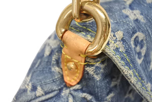 極美品 LOUIS VUITTON ルイヴィトン ミニプリーティ ハンドバッグ M95050 モノグラムデニム レザー ブルー 中古 4b005462