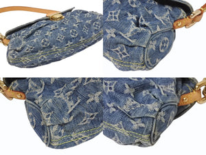 極美品 LOUIS VUITTON ルイヴィトン ミニプリーティ ハンドバッグ M95050 モノグラムデニム レザー ブルー 中古 4b005462