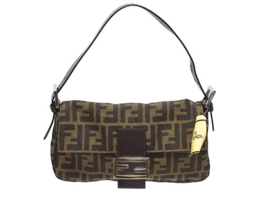 極美品 FENDI フェンディ ハンドバッグ ズッカ柄 マンマバケット ブラウン キャンバス レザー 25124 シルバー金具 中古 4b005465