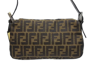 極美品 FENDI フェンディ ハンドバッグ ズッカ柄 マンマバケット ブラウン キャンバス レザー 25124 シルバー金具 中古 4b005465