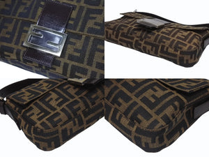 極美品 FENDI フェンディ ハンドバッグ ズッカ柄 マンマバケット ブラウン キャンバス レザー 25124 シルバー金具 中古 4b005465