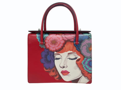 PRADA プラダ プリント sac a main en cuir ショルダーバッグ ハンドバッグ サフィアーノレザー レッド シルバー金具 美品 中古 4b005466