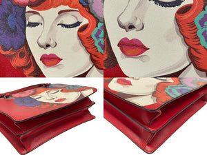 PRADA プラダ プリント sac a main en cuir ショルダーバッグ ハンドバッグ サフィアーノレザー レッド シルバー金具 美品 中古 4b005466