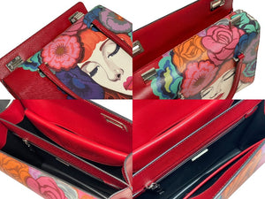 PRADA プラダ プリント sac a main en cuir ショルダーバッグ ハンドバッグ サフィアーノレザー レッド シルバー金具 美品 中古 4b005466
