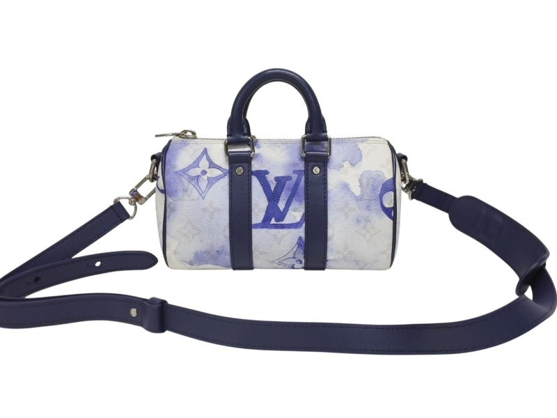 極美品 LOUIS VUITTON ルイヴィトン キーポルXS 2WAY ショルダーバッグ モノグラムウォーターカラー ネイビー ホワイト M45761 中古 4b005469