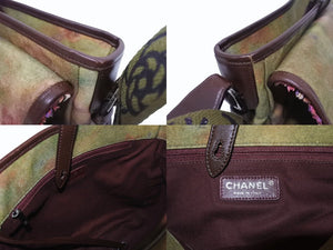 極美品 CHANEL シャネル エンブロイダリー グラフィティ ショルダーバッグ A92789 ココマーク 21番台 カーキ 中古 4b005470