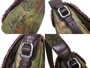 極美品 CHANEL シャネル エンブロイダリー グラフィティ ショルダーバッグ A92789 ココマーク 21番台 カーキ 中古 4b005470