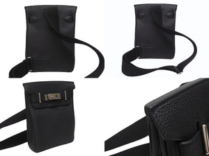 極美品 エルメス HERMES アッカドPM W刻印 ワンショルダーバッグ ブラック トゴ 新型 シルバー金具 中古 4b005472