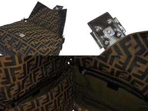 極美品 FENDI フェンディ マンマバケット ワンショルダーバッグ 26325 ズッカ柄 キャンバス レザー ブラウン シルバー金具 中古 4b005475