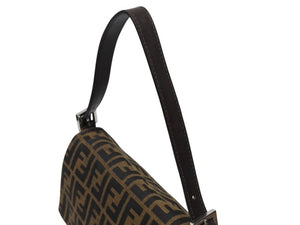 極美品 FENDI フェンディ マンマバケット ワンショルダーバッグ 26325 ズッカ柄 キャンバス レザー ブラウン シルバー金具 中古 4b005475