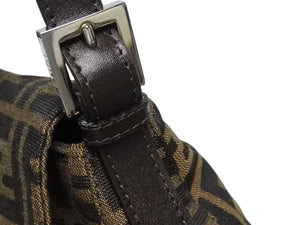 極美品 FENDI フェンディ マンマバケット ワンショルダーバッグ 26325 ズッカ柄 キャンバス レザー ブラウン シルバー金具 中古 4b005475