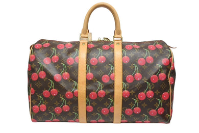 極美品 LOUIS VUITTON ルイヴィトン キーポル45 ボストンバッグ M95011 モノグラム チェリー PVC レザー ブラウン 村上隆 美品 中古 4b005477