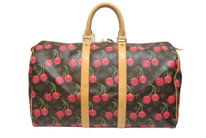 極美品 LOUIS VUITTON ルイヴィトン キーポル45 ボストンバッグ M95011 モノグラム チェリー PVC レザー ブラウン 村上隆 美品 中古 4b005477
