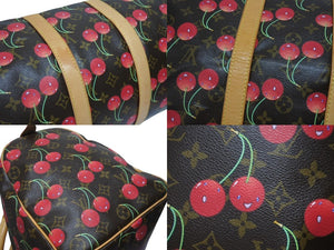 極美品 LOUIS VUITTON ルイヴィトン キーポル45 ボストンバッグ M95011 モノグラム チェリー PVC レザー ブラウン 村上隆 美品 中古 4b005477