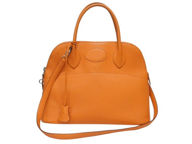 HERMES エルメス ボリード31 ハンドバッグ シェーブル □K刻印 オレンジ シルバー金具 中古 4b005481
