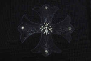 CHROME HEARTS クロムハーツ ロングカーディガン サイズL CHプラス クロスレザーパッチ カシミヤ ウール シルバー925 美品 中古 4b005487
