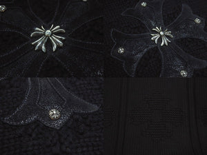 CHROME HEARTS クロムハーツ ロングカーディガン サイズL CHプラス クロスレザーパッチ カシミヤ ウール シルバー925 美品 中古 4b005487