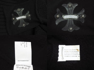 CHROME HEARTS クロムハーツ ロングカーディガン サイズL CHプラス クロスレザーパッチ カシミヤ ウール シルバー925 美品 中古 4b005487