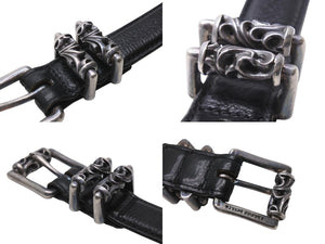 CHROME HEARTS クロムハーツ BLT ROLLER 3PC 1.0 ローラーベルト サイズ36 ブラック レザー シルバー925 美品 中古 4b005489