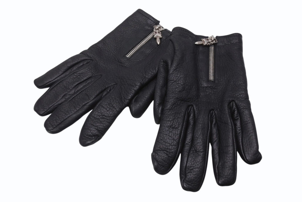 CHROME HEARTS クロムハーツ DGR ZIP GROVE ダガージップ レザーグローブ 手袋 サイズ9 シルバー925 ブラック 美品 中古 4b005490