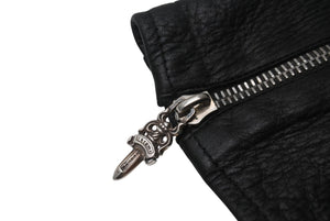 CHROME HEARTS クロムハーツ DGR ZIP GROVE ダガージップ レザーグローブ 手袋 サイズ9 シルバー925 ブラック 美品 中古 4b005490